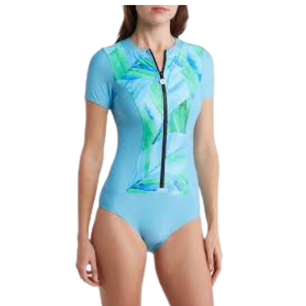 Malibu Breeze One-Piece Rashguard Swimsuit| Color: Seaglass| Size: XL